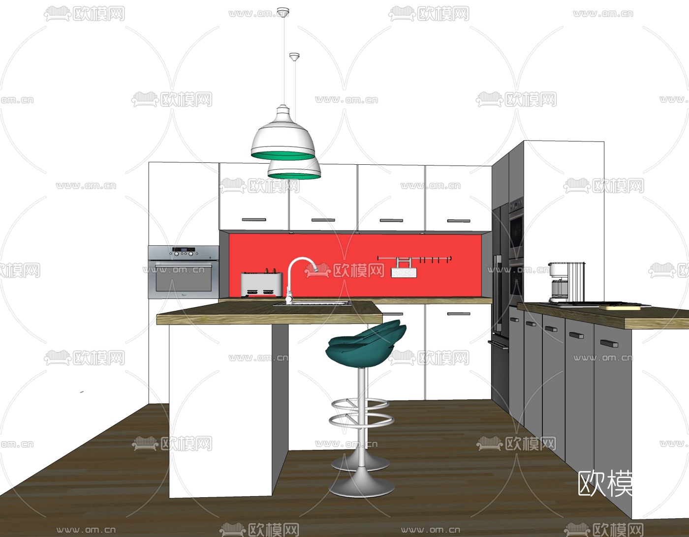 现代橱柜免费su模型下载