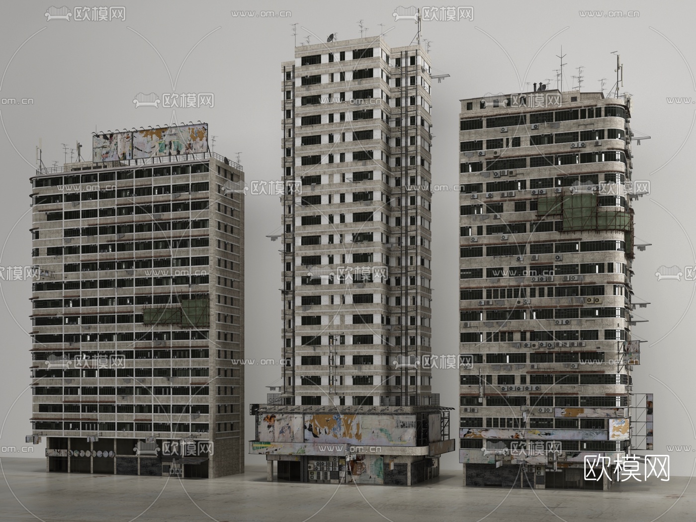 现代旧建筑住宅楼外观3d模型