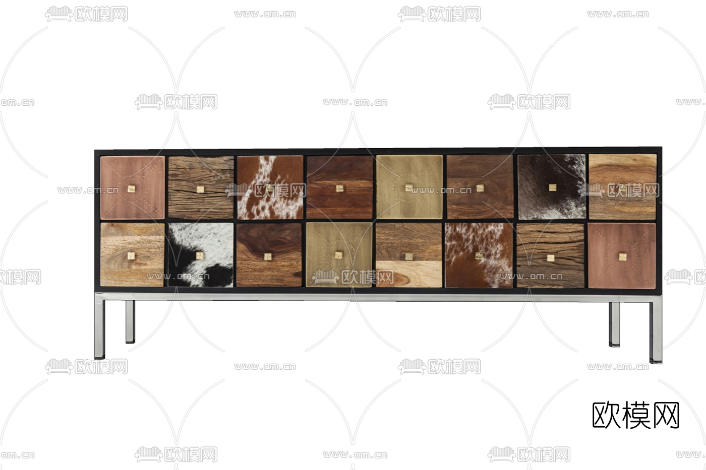 现代实木边柜斗柜免费su模型下载