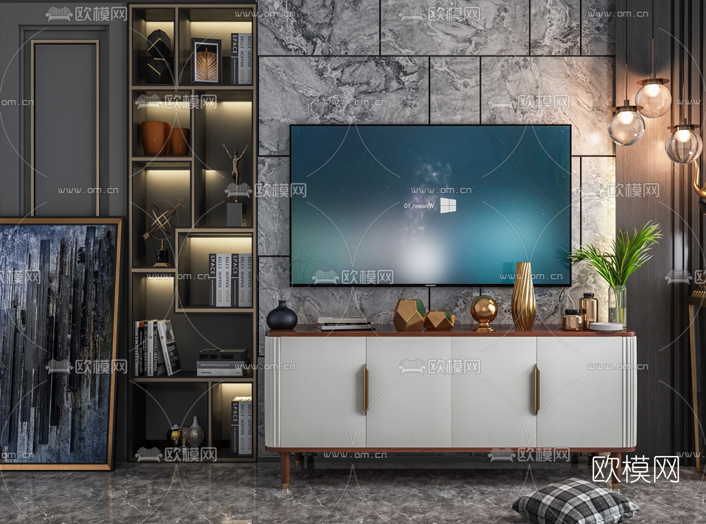 现代轻奢电视柜3d模型-免费3dmax模型库-欧模网
