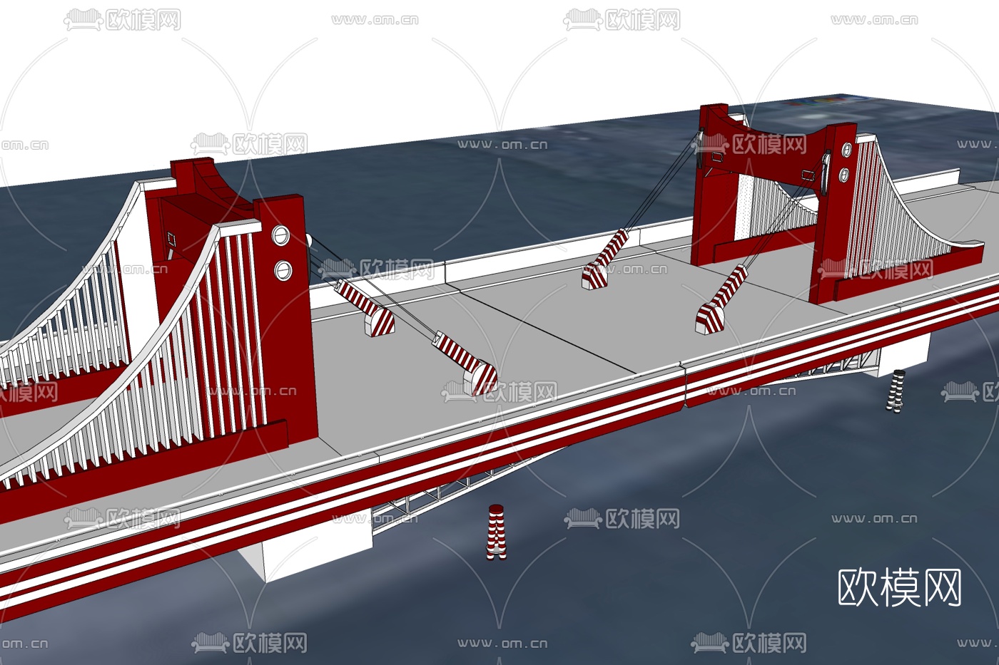 现代跨河大桥免费su模型下载