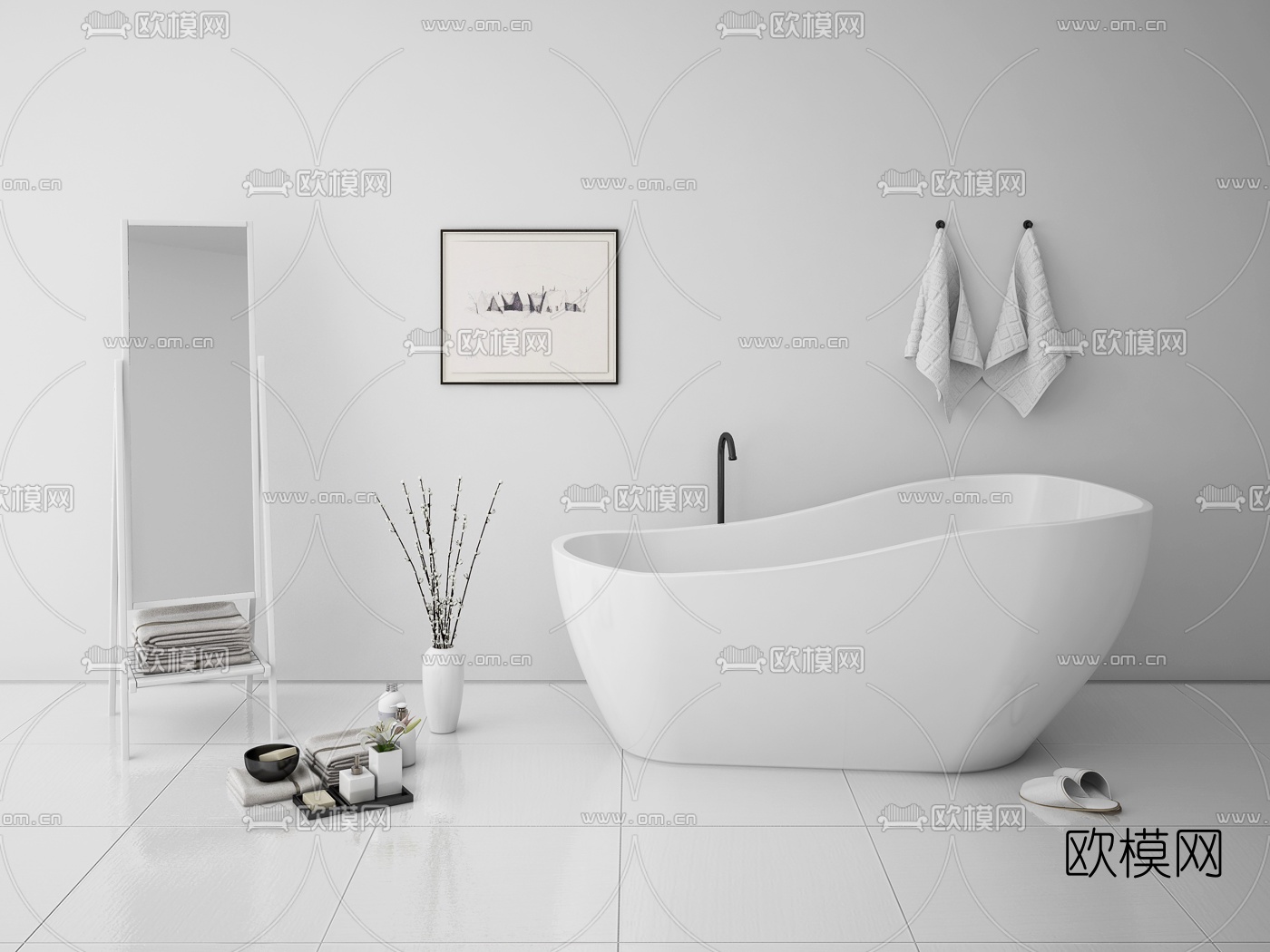 现代浴室浴缸组合3d模型下载（渲染图1）