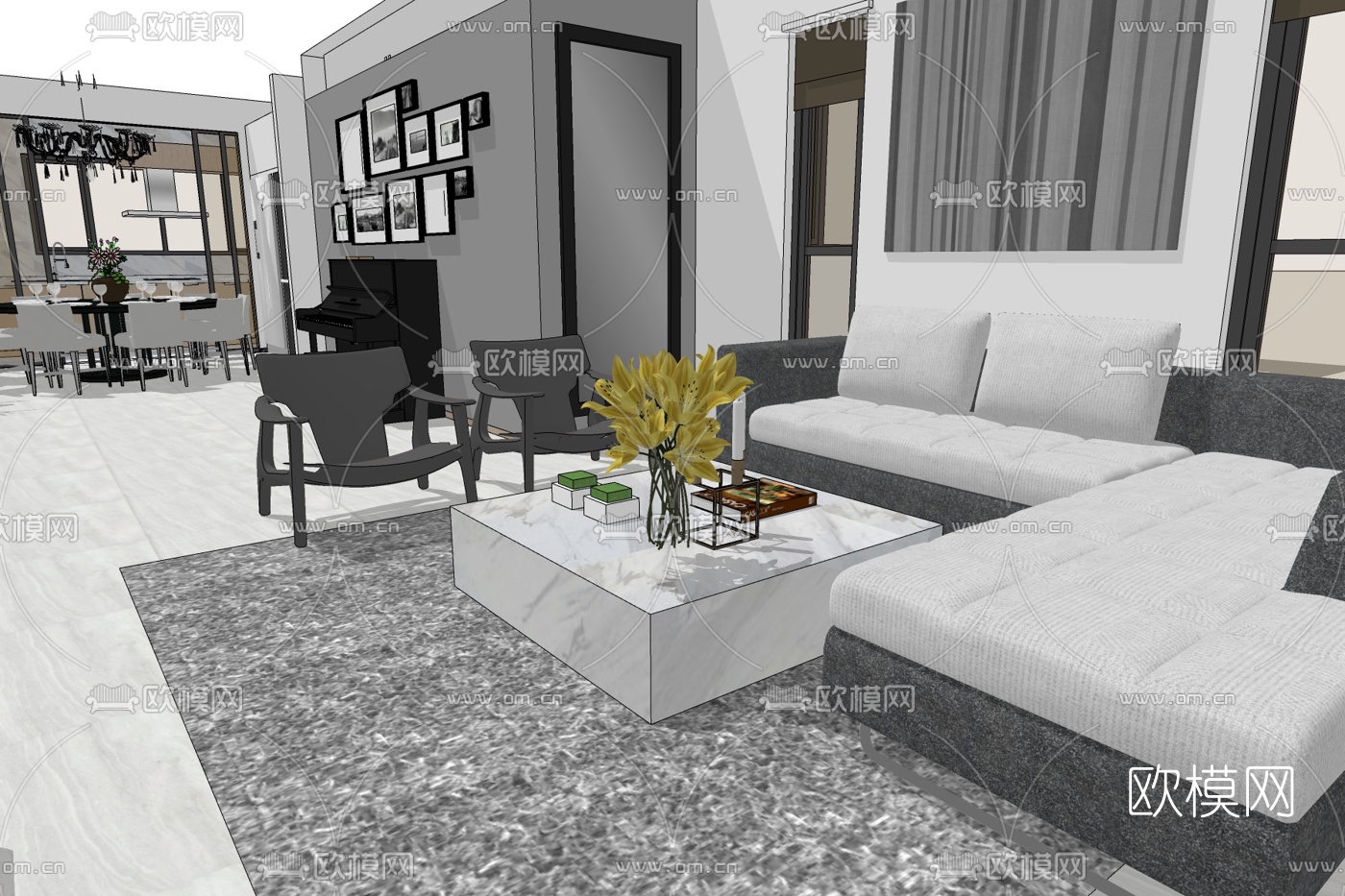 现代简约客餐厅免费su模型下载