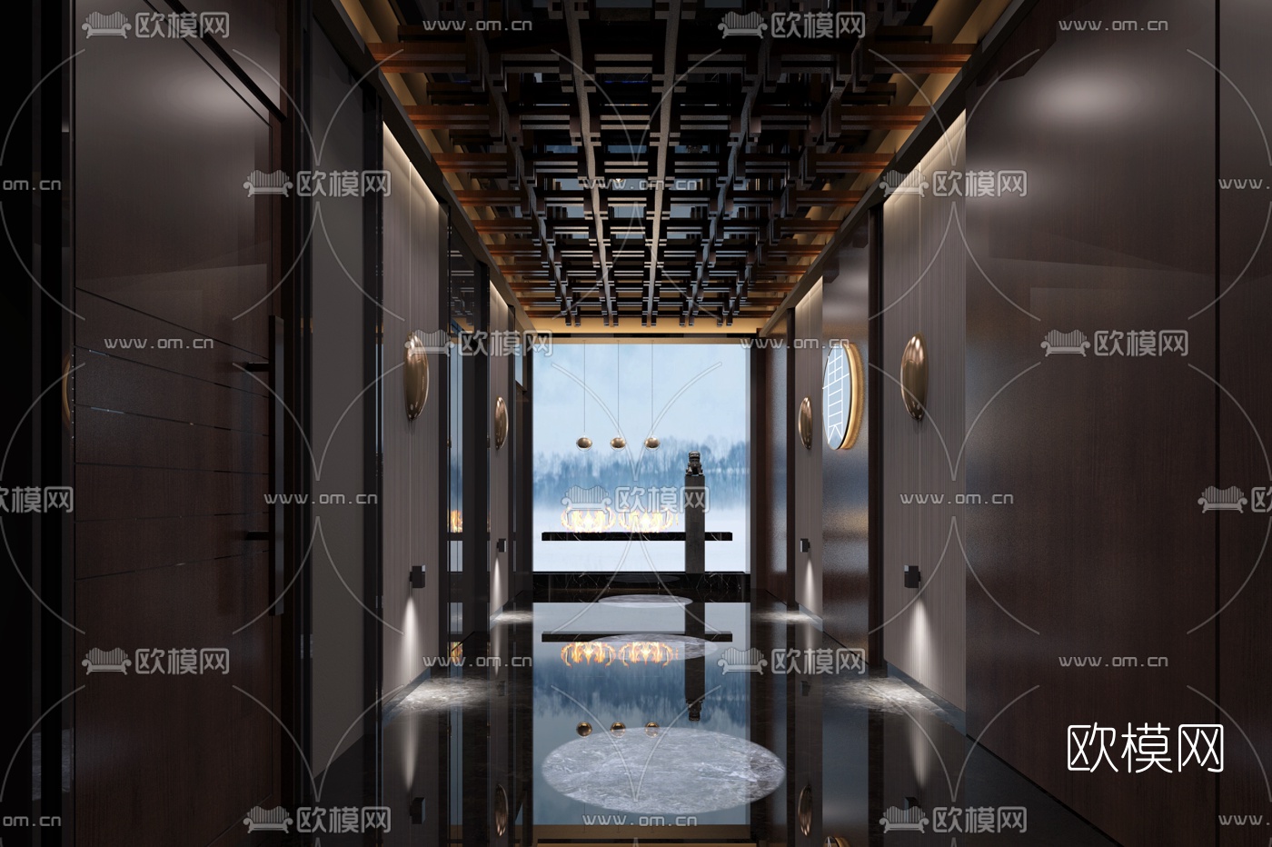 现代会所电梯间3d模型下载