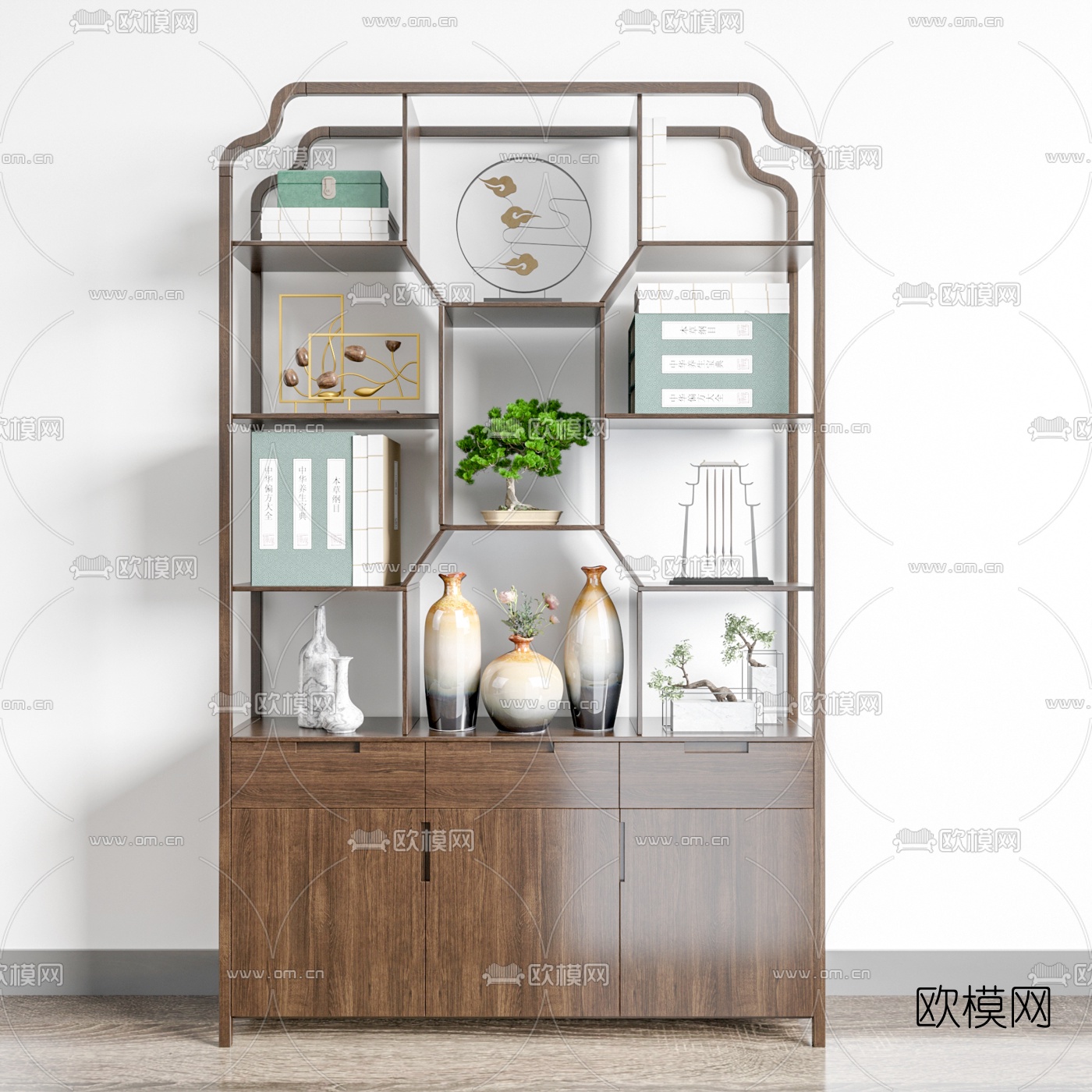 新中式实木博古架3d模型