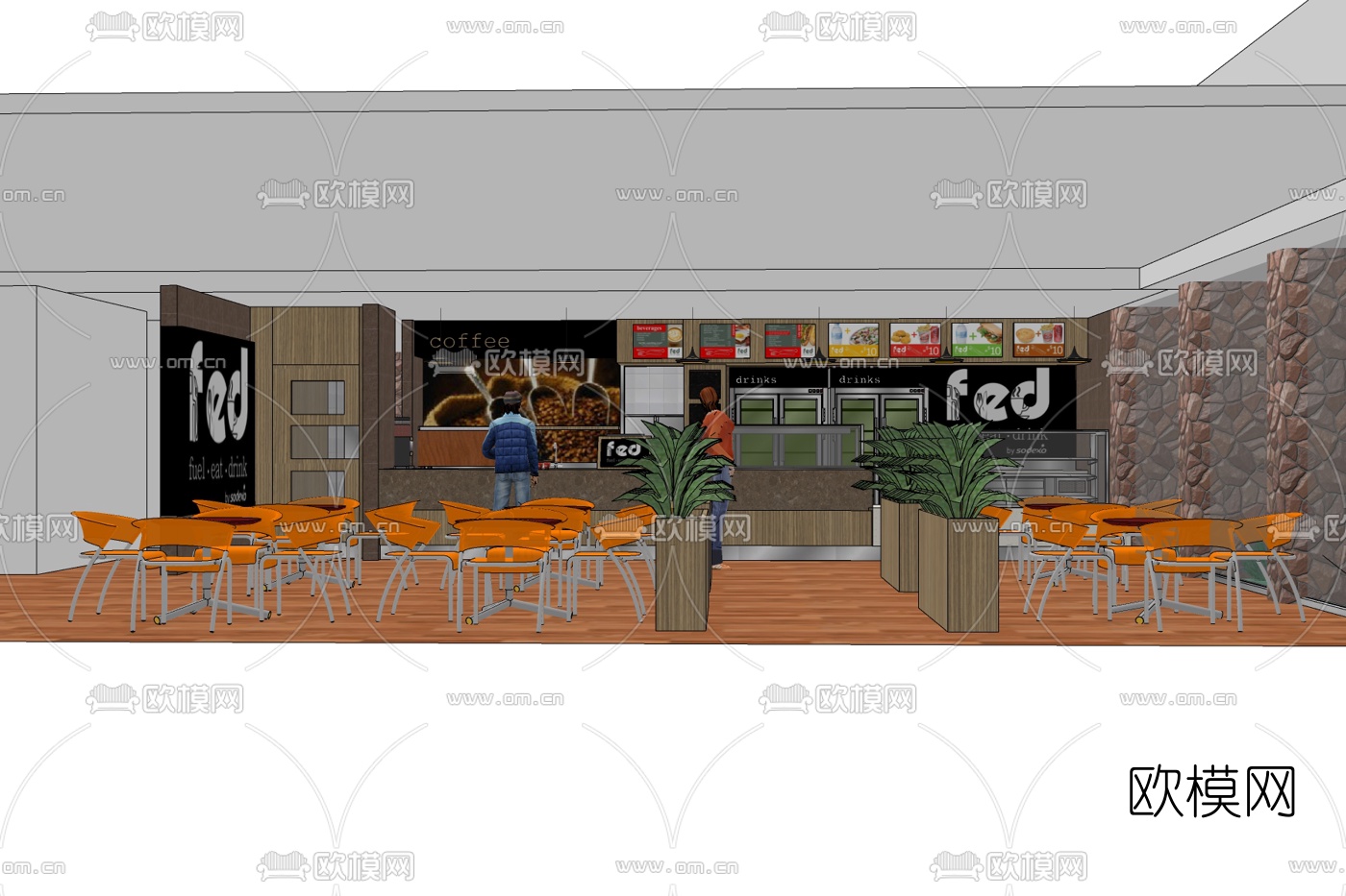 现代快餐店免费su模型下载