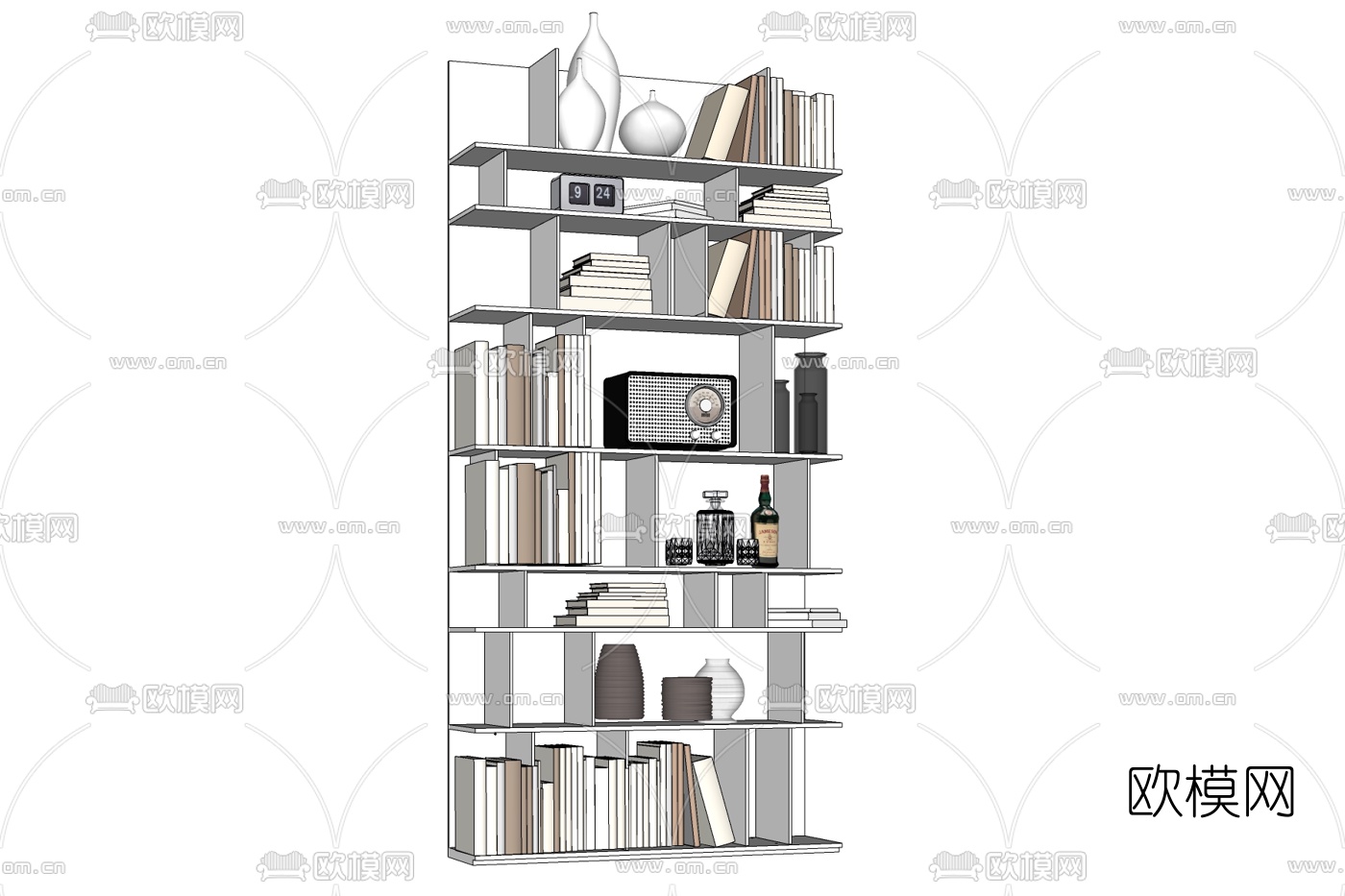 现代实木装饰柜免费su模型下载