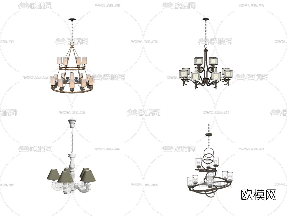 美式金属多头吊灯su模型下载