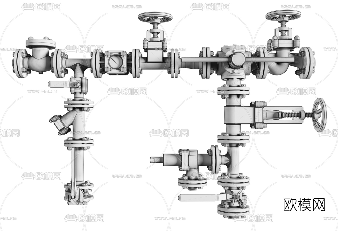 工业风铸铁管道闸阀门3d模型下载（渲染图2）