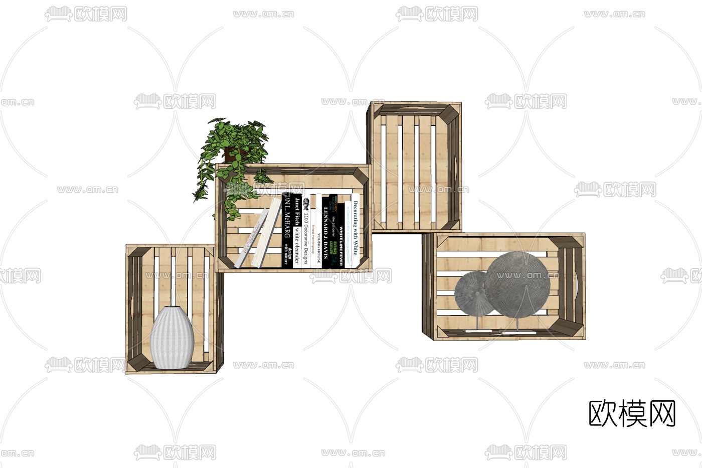 北欧实木壁柜免费su模型下载