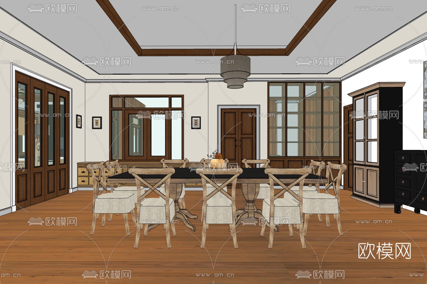 美式田园风餐厅免费su模型下载_ID10477023_sketchup模型下载-欧模网