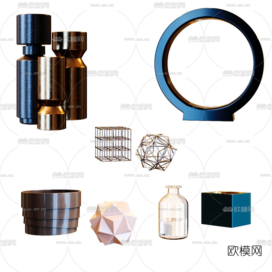 现代金属器皿组合3d模型下载（渲染图2）