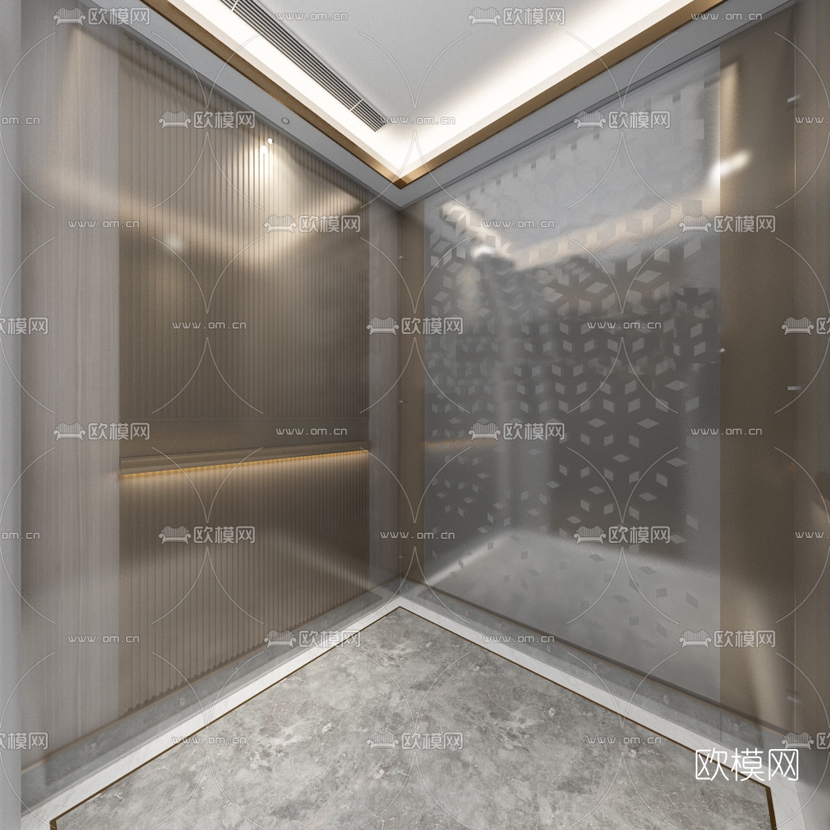 现代电梯轿厢3d模型下载（渲染图2）