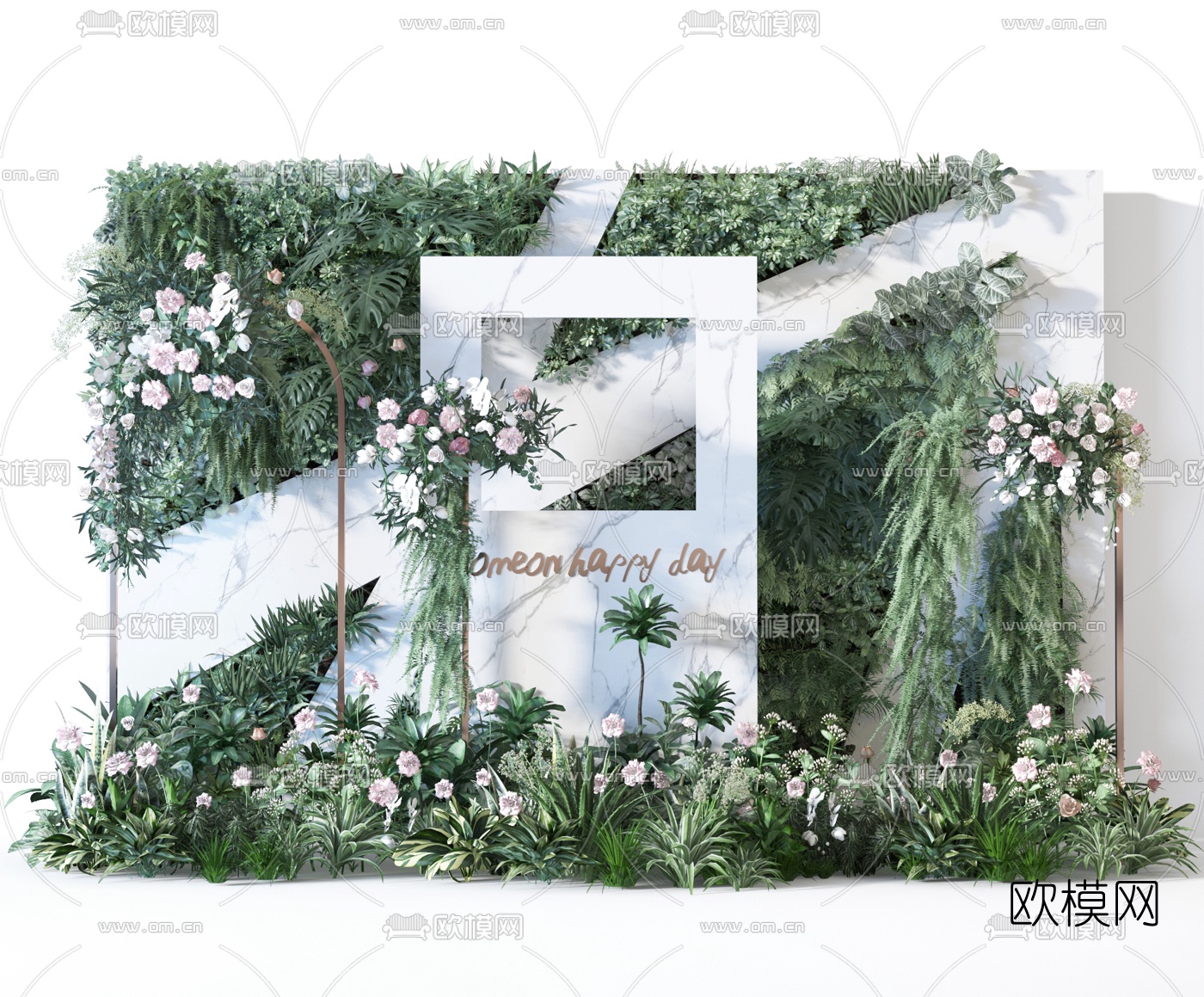 现代绿植花艺植物墙3d模型