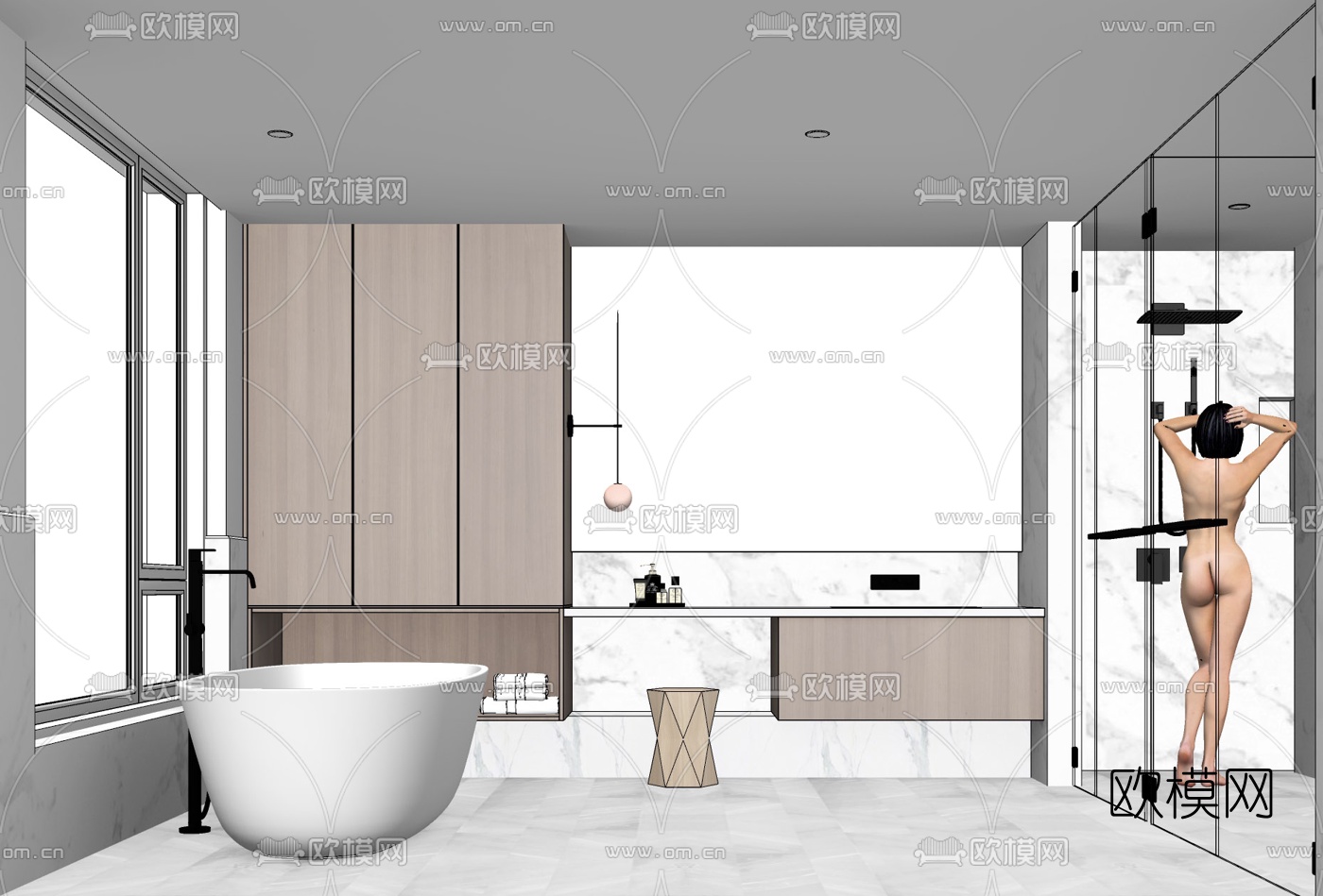 现代卫生间浴室su模型下载（渲染图2）