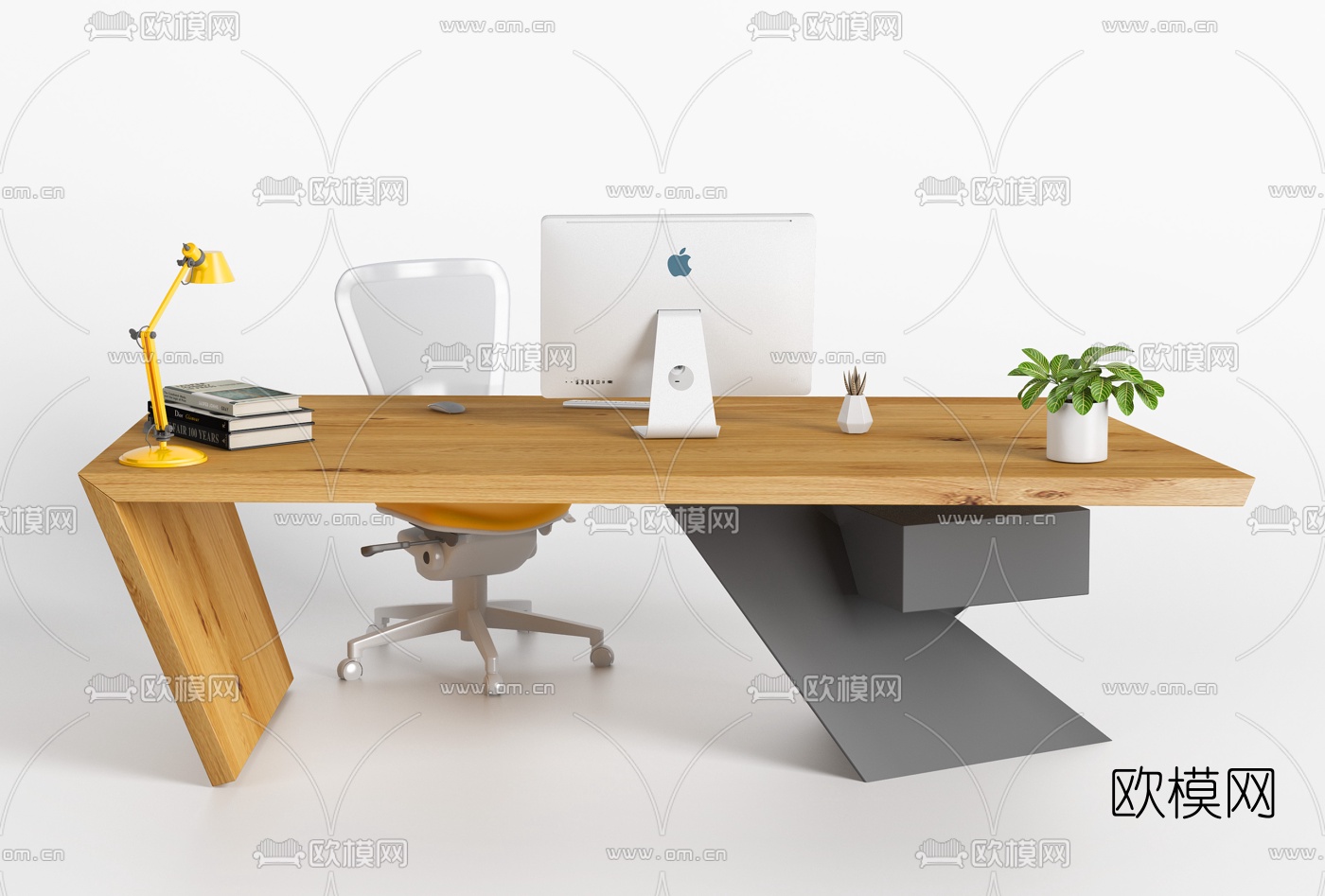 北欧原木班台桌3d模型下载