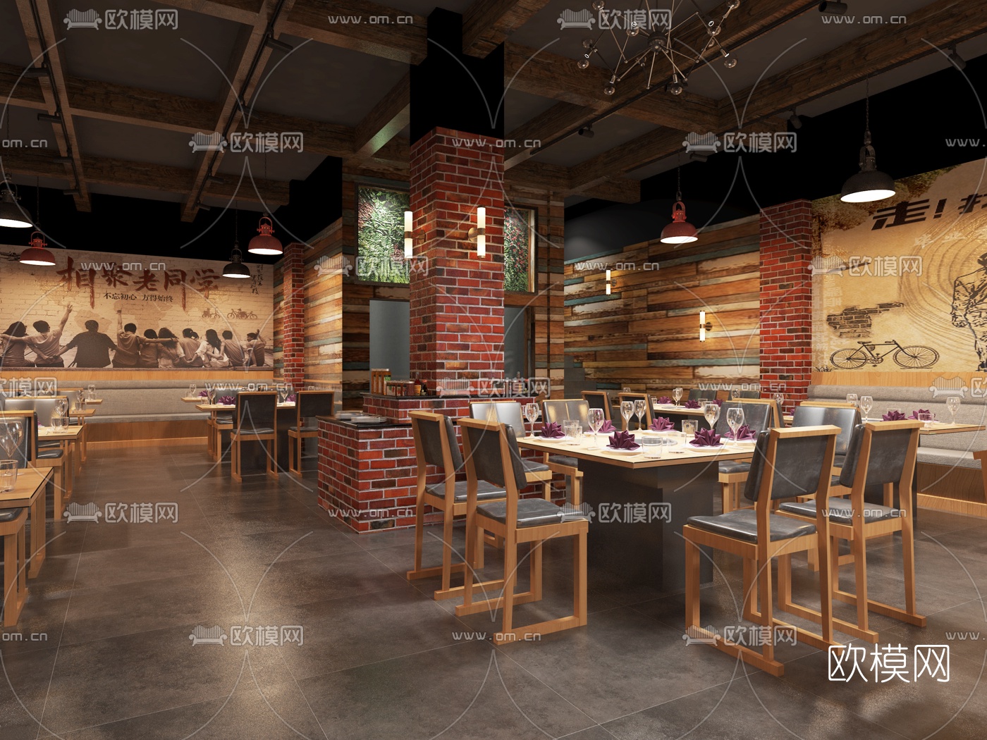 工业风火锅店免费3d模型下载（渲染图1）