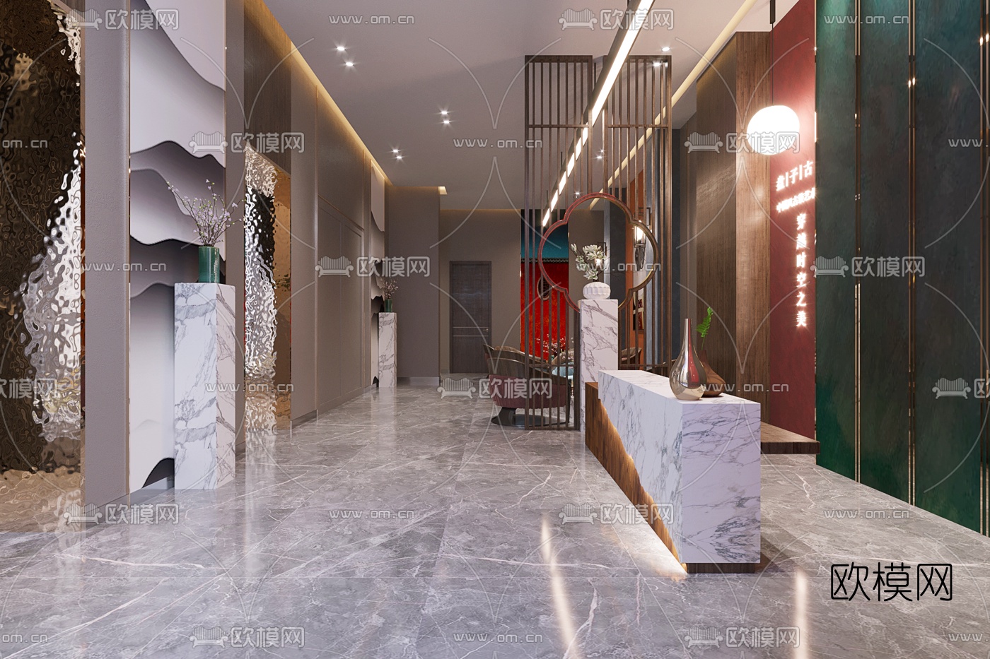 新中式摄影店前台大厅3d模型