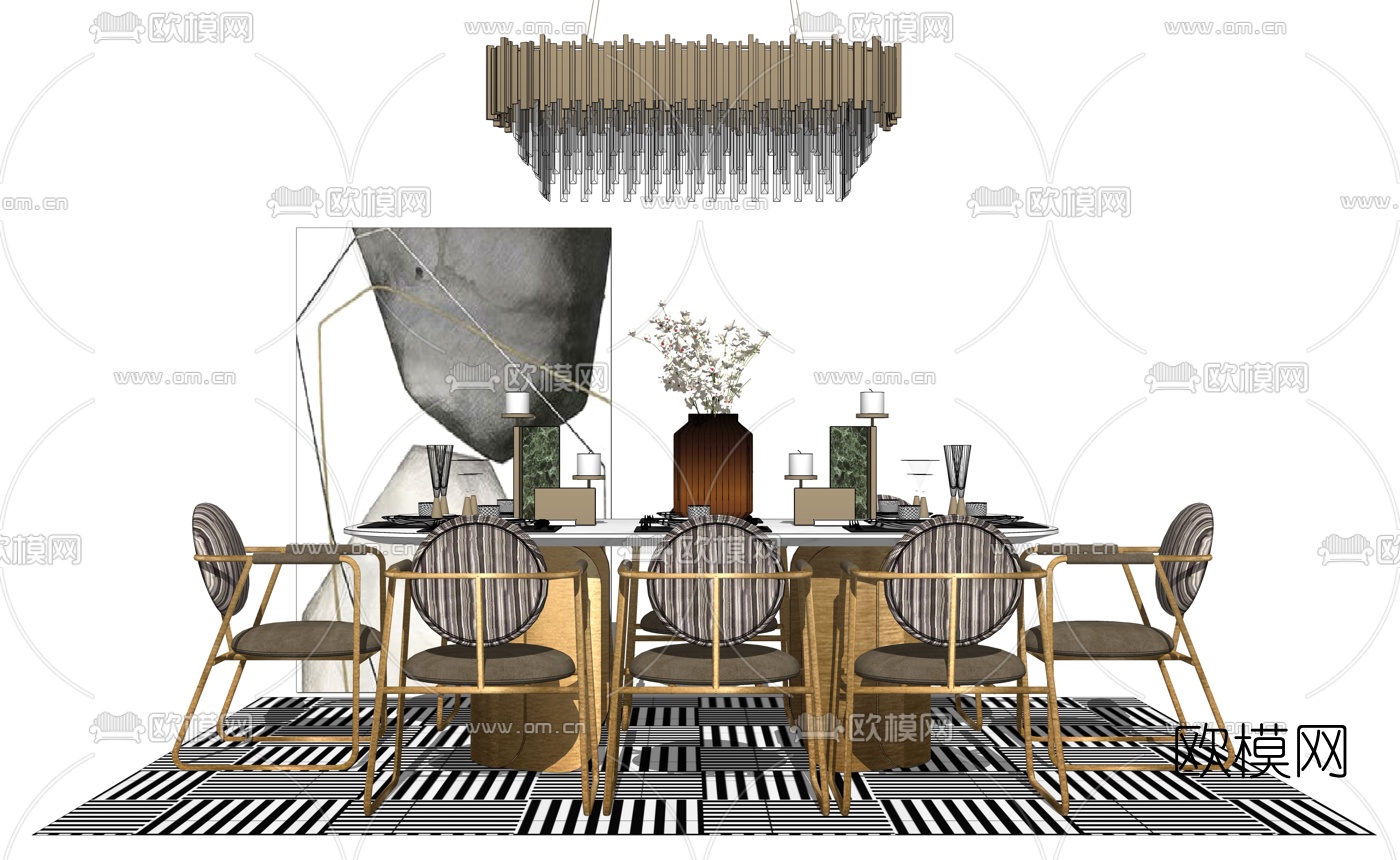 新中式餐桌椅su模型