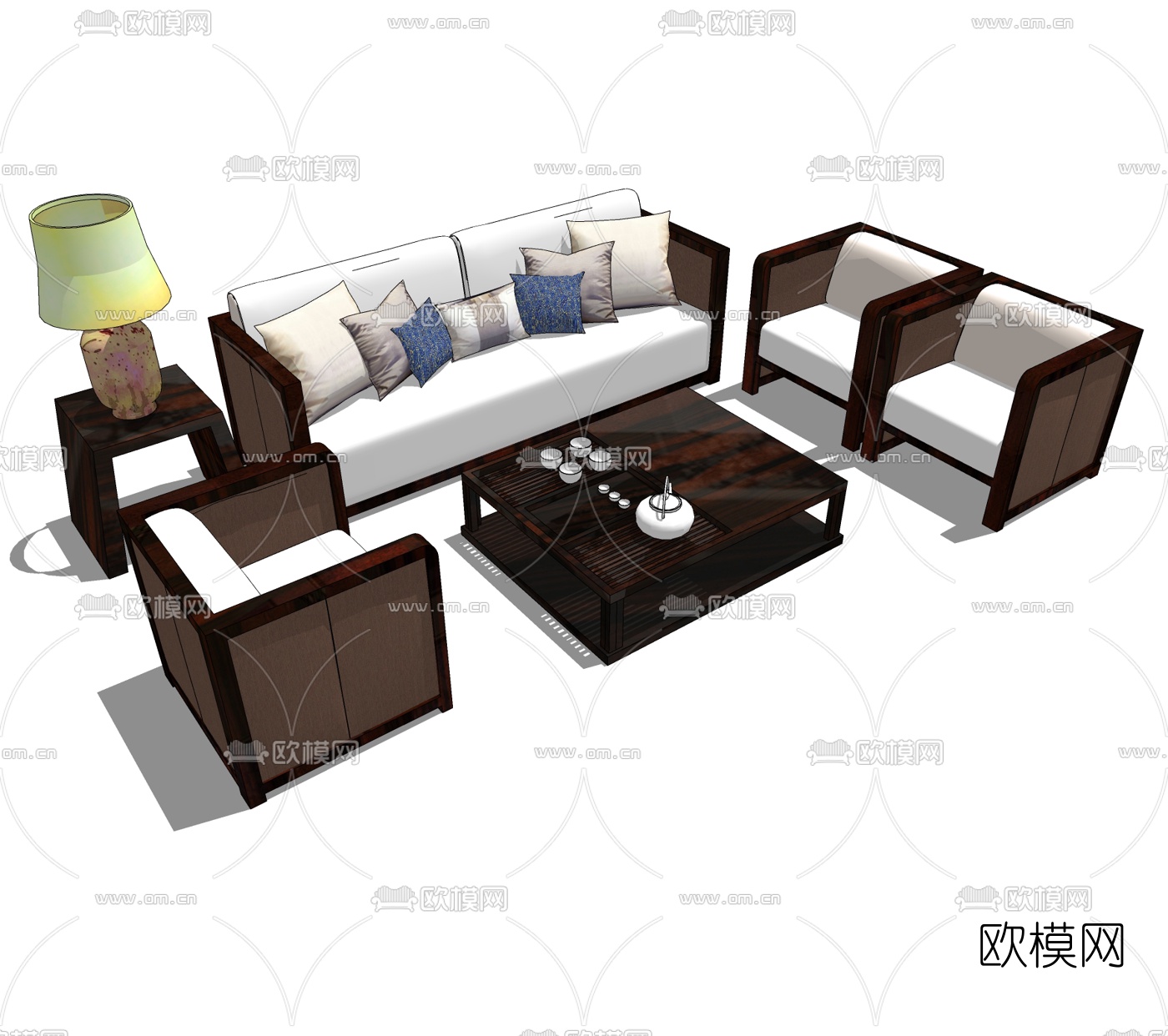 中式实木沙发组合免费su模型下载