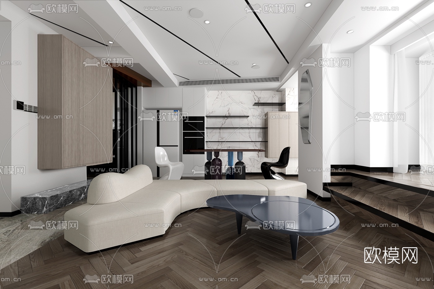 墨菲空间设计 现代客厅餐厅3d模型