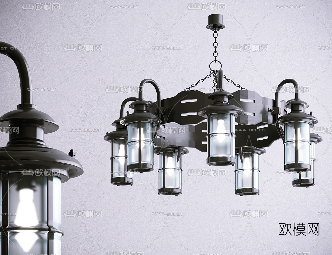 工业风铁艺多头吊灯3d模型下载