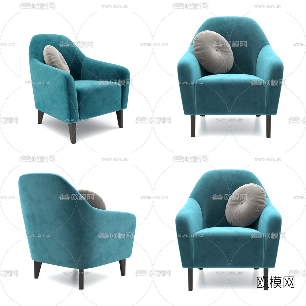 北欧布艺单人休闲沙发3d模型下载