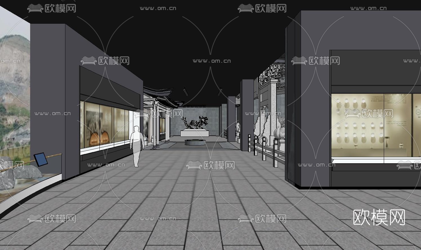 中式石雕展会su模型下载（渲染图3）