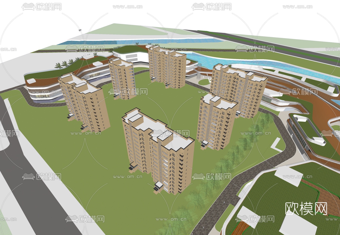现代小区规划免费su模型下载