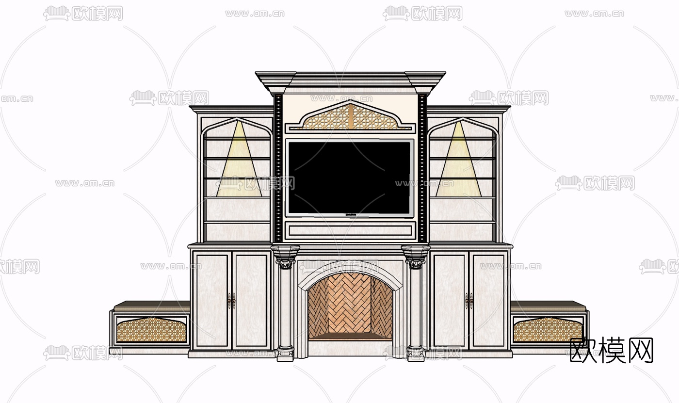简欧实木电视柜免费su模型下载