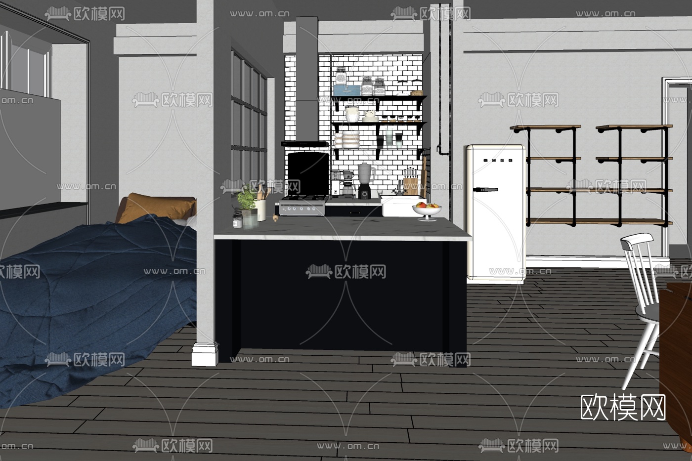 现代公寓餐厅免费su模型下载