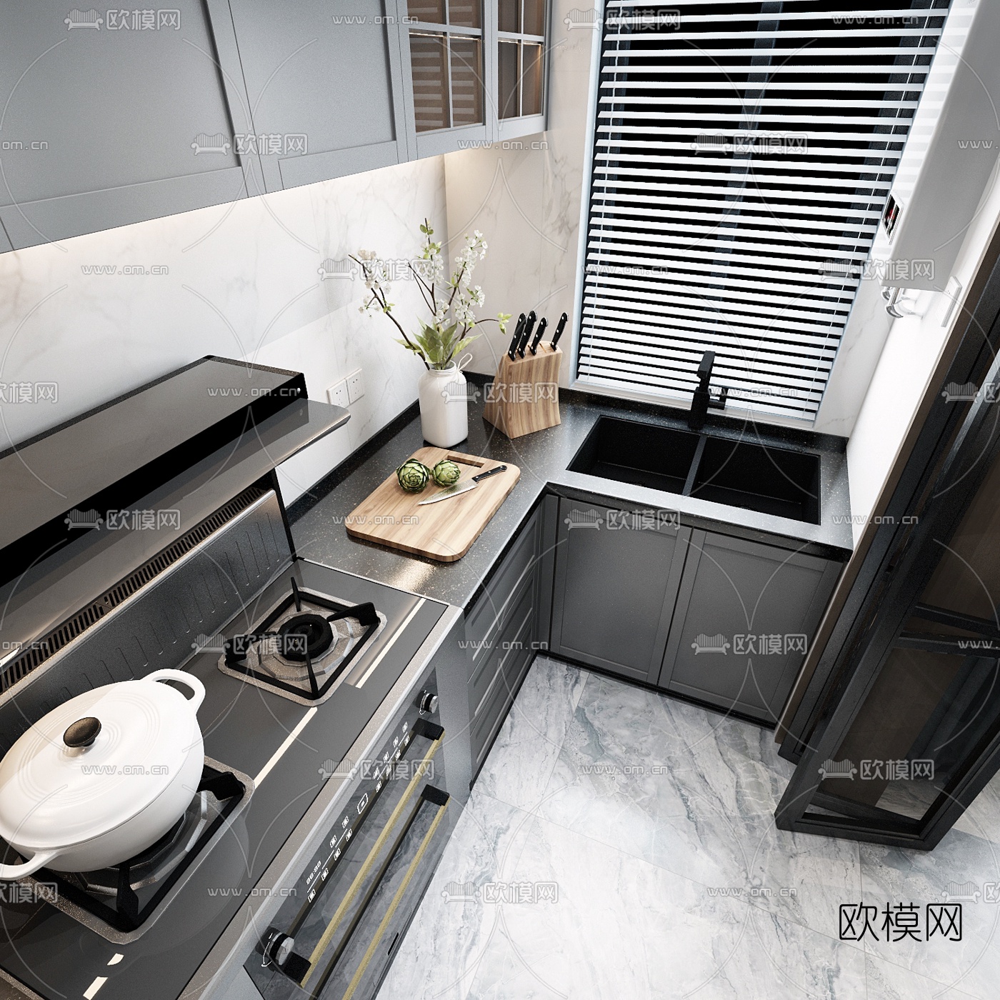 现代餐厅厨房3d模型