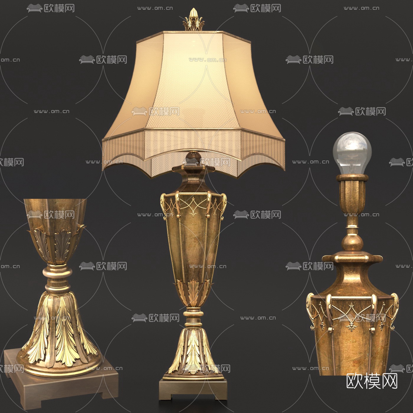 欧式古典轻奢台灯3d模型下载（渲染图1）