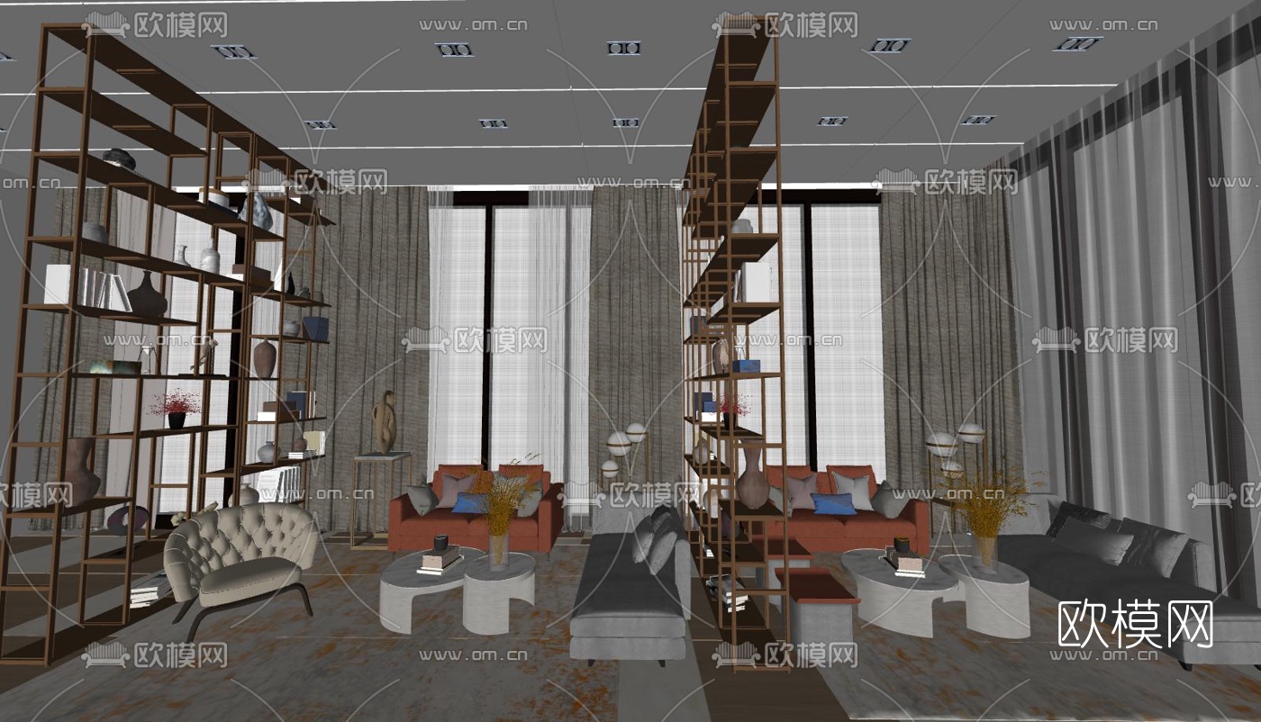 现代休息接待区su模型下载（渲染图2）