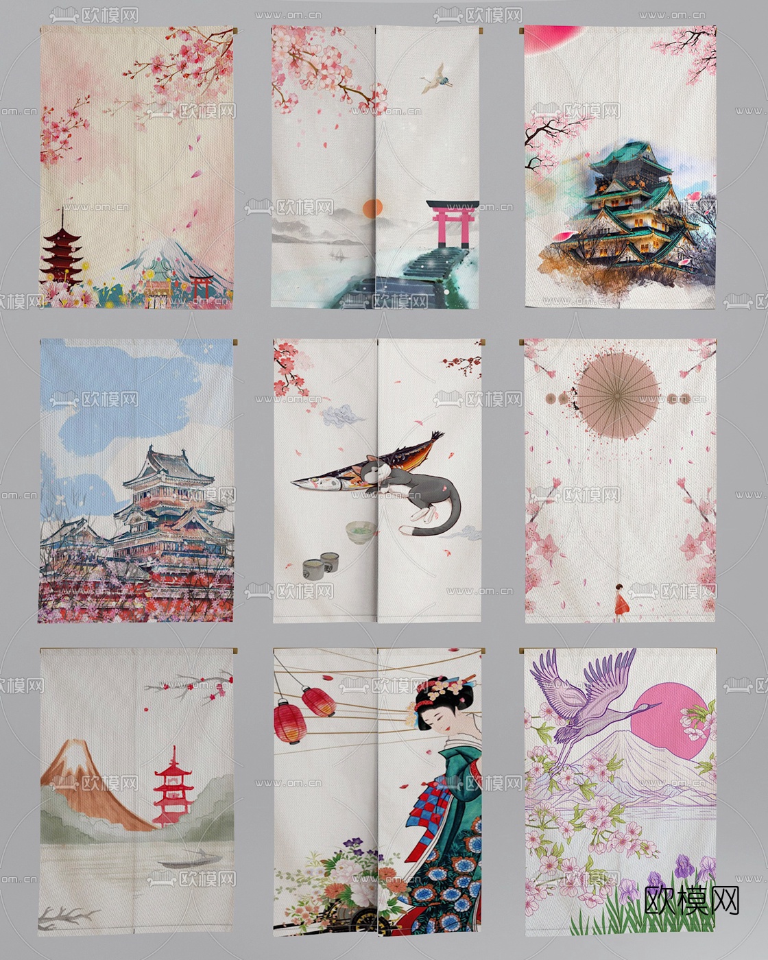 日式布艺挂帘门帘3d模型下载