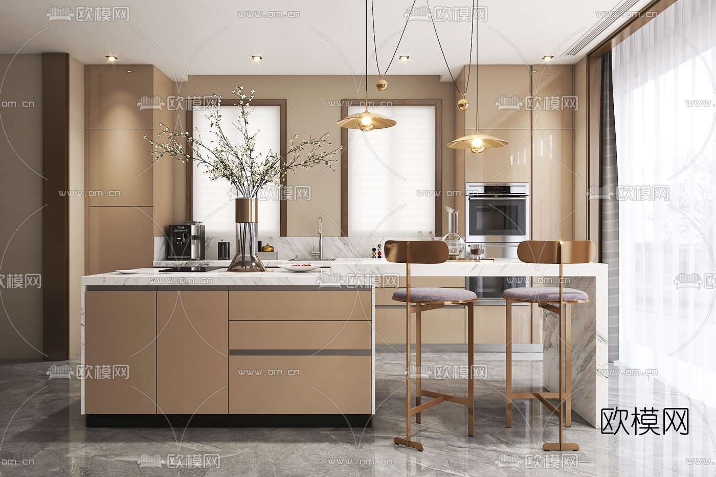 矩阵纵横 现代厨房中岛柜吧台3d模型下载