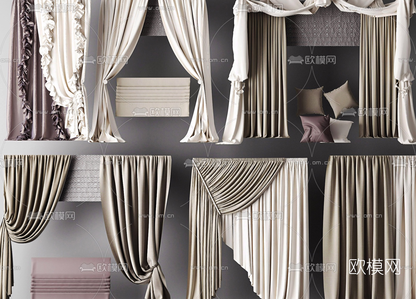 美式窗帘组合3d模型下载
