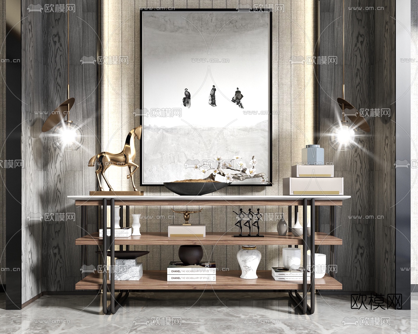 工业风实木端景台3d模型下载