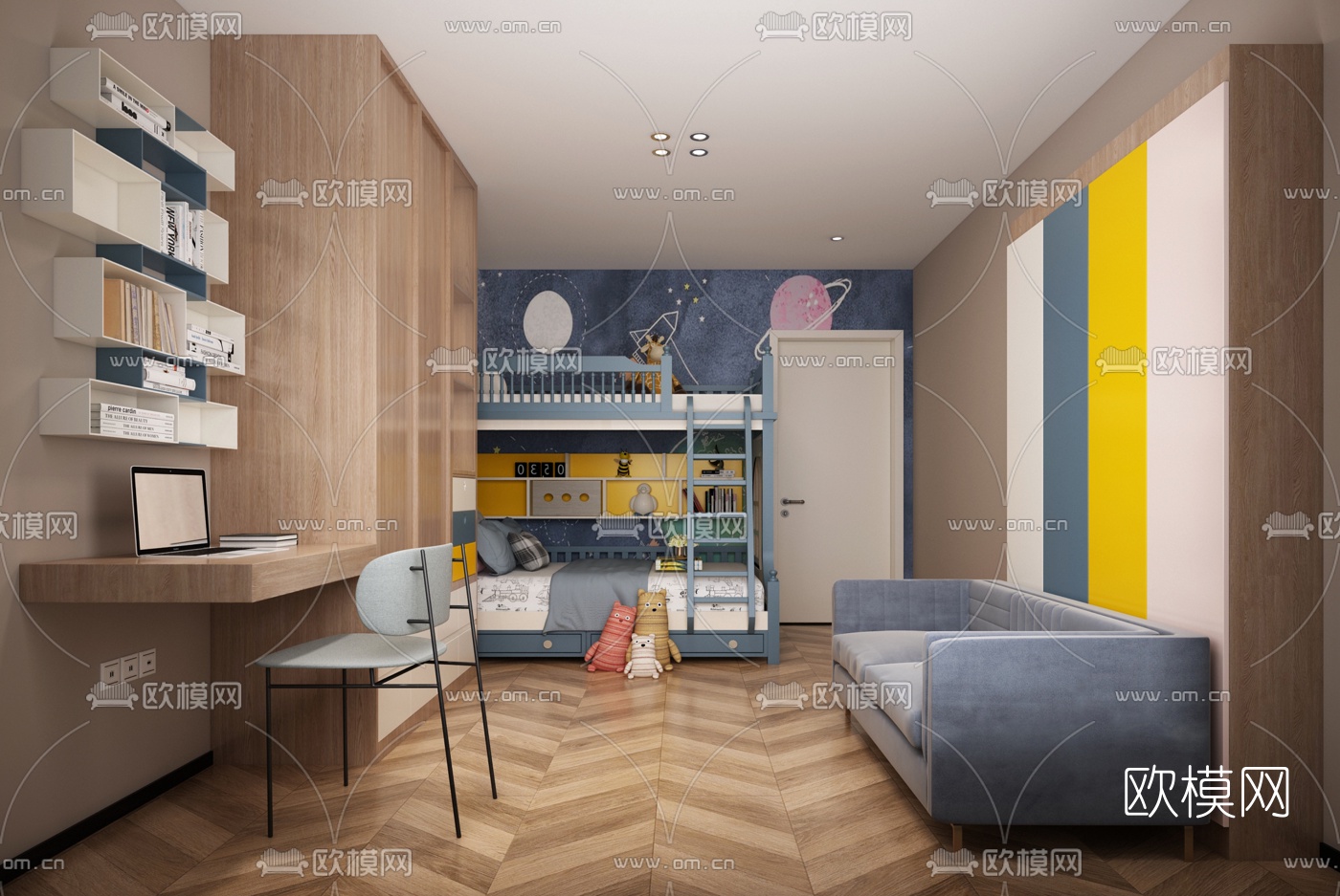 北欧上下铺小孩房3d模型