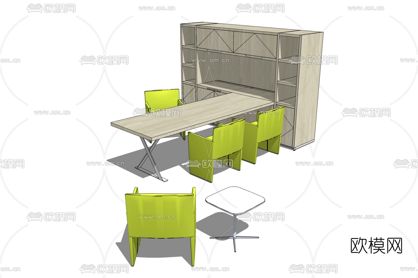 现代实木会议桌免费su模型下载