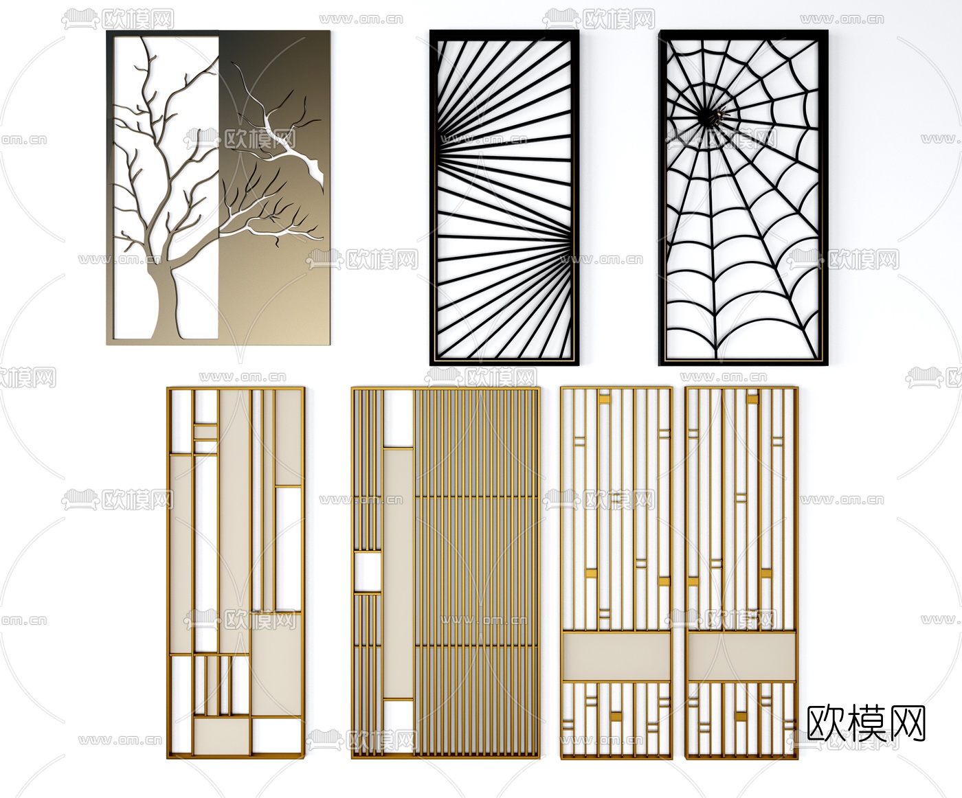 新中式金属屏风隔断3d模型下载