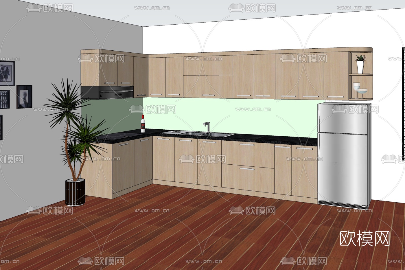现代厨房免费su模型下载