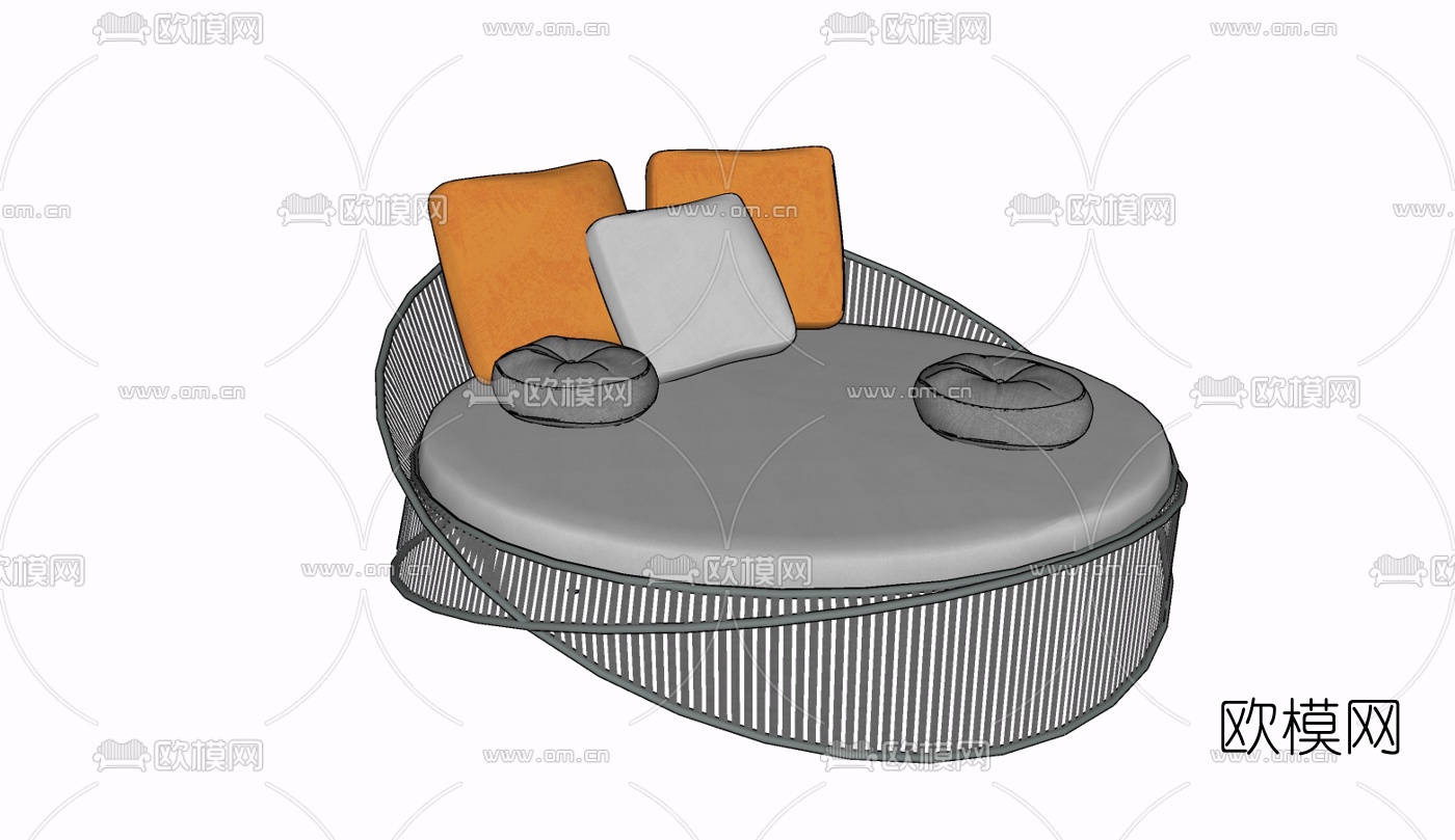 现代布艺圆床免费su模型下载
