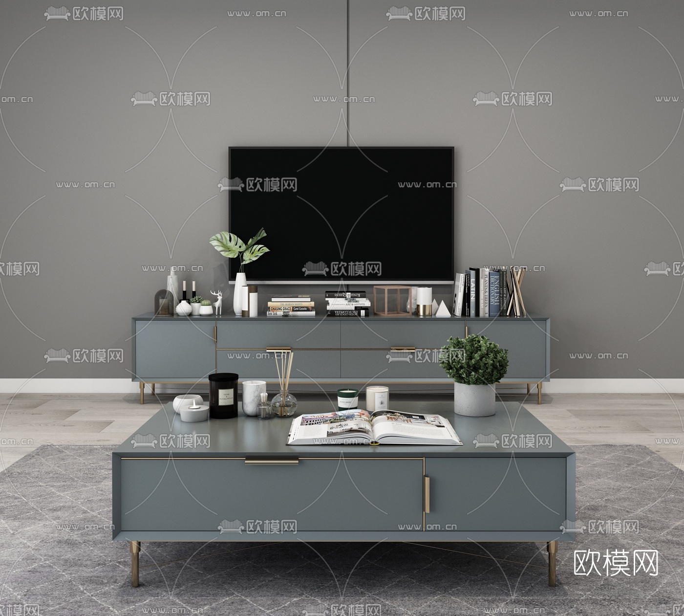 现代烤漆电视柜茶几3d模型下载