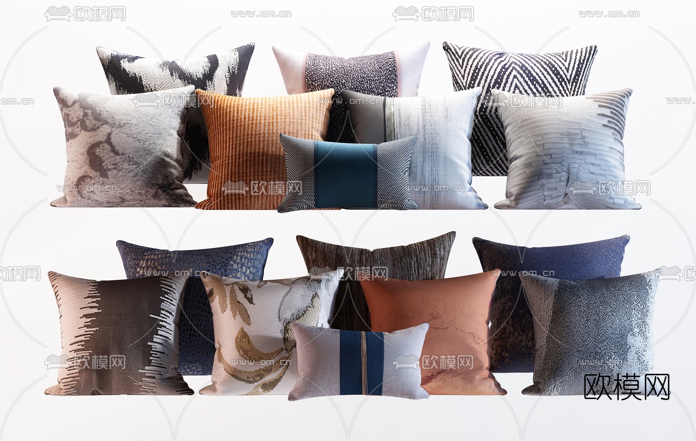 新中式布艺抱枕3d模型下载