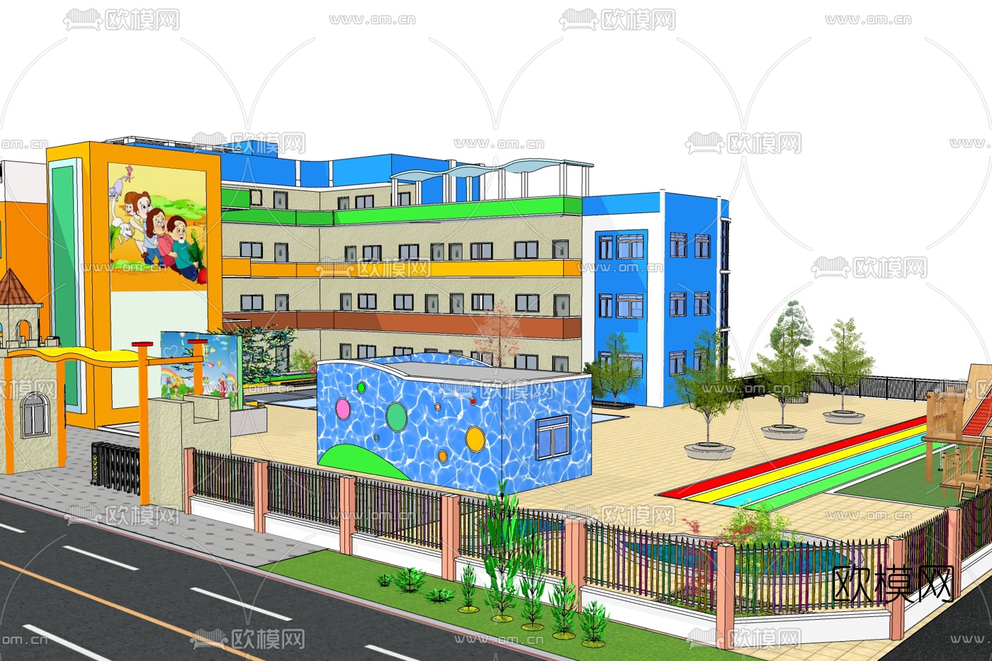 现代幼儿园免费su模型下载