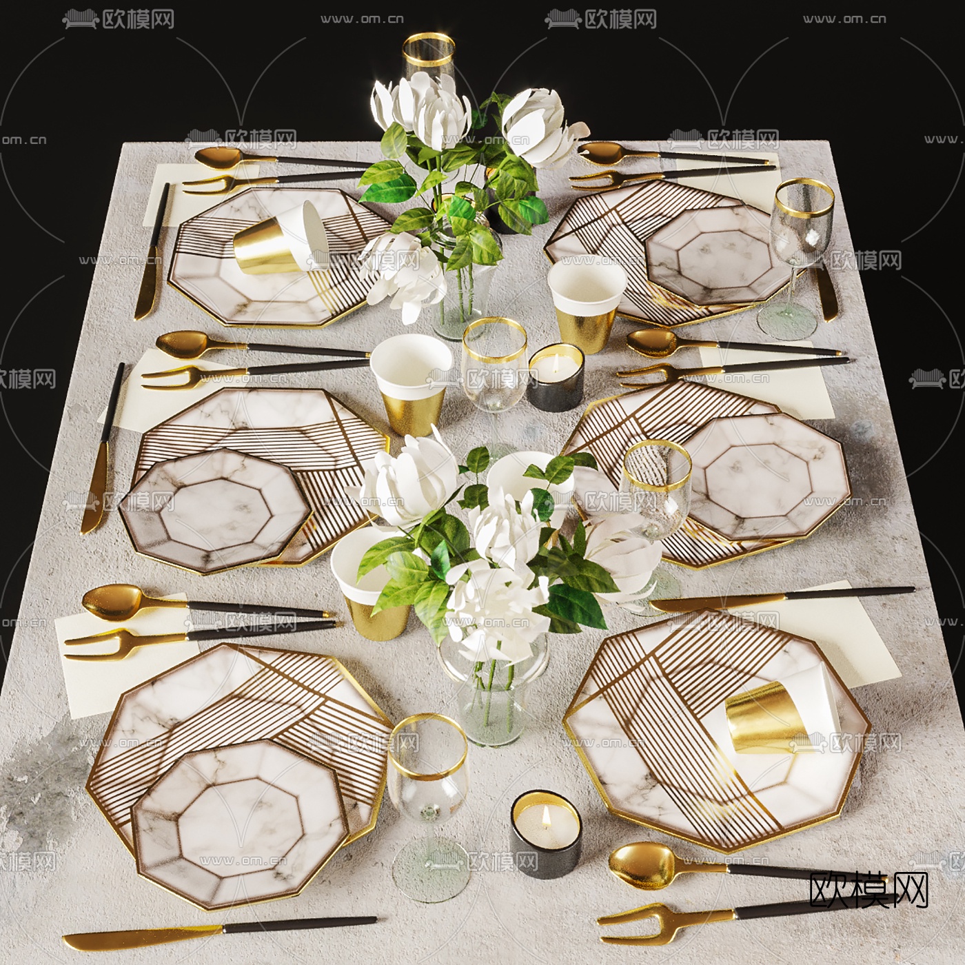 现代轻奢餐具3d模型下载（渲染图1）