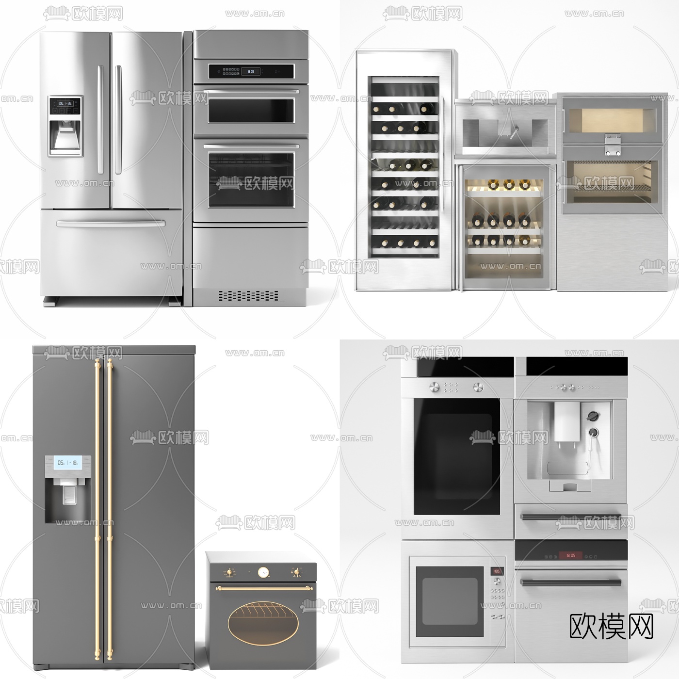 现代冰箱消毒柜厨房器具组合3d模型
