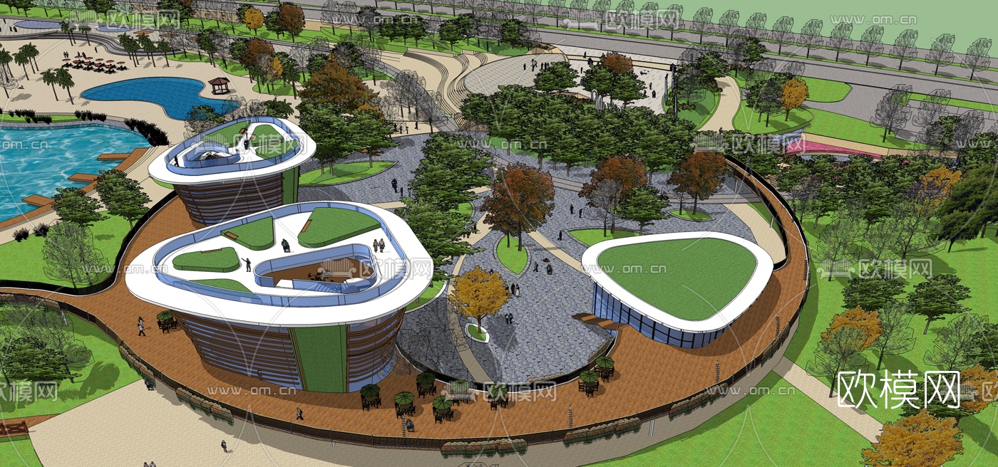 现代滨海沙滩公园su模型下载（渲染图4）