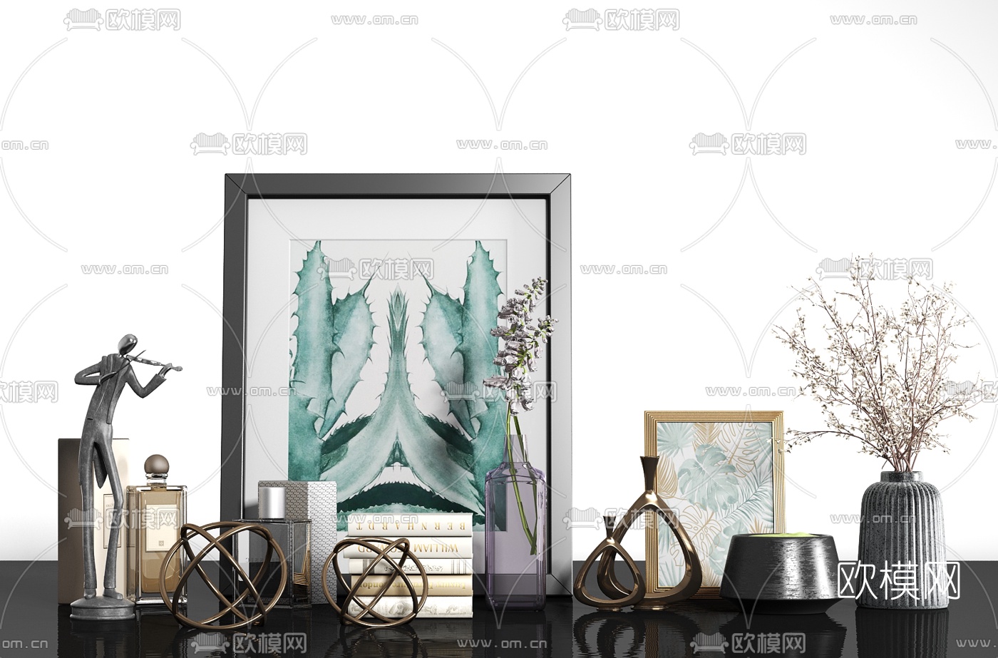 现代书籍花瓶挂画摆件组合3d模型